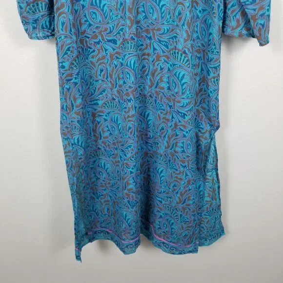 Cleobella Blue Bria Zuri Block Print Kaftan Midi Dress No Belt Size XS *Damaged - Picture 12 of 16